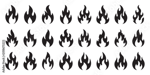 Fotografie Collection of modern flame icons illustrating distinct styles of burning embers and abstract wavy hot shapes for design