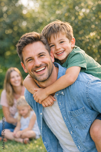 Happy family in a park.