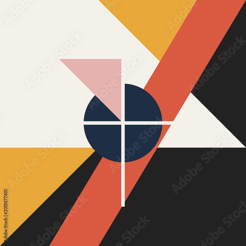 Fotografi Abstract geometric constructivist art composition featuring dynamic angles colorful triangles and circles in minimalist modern style