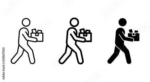 Tableau sur toile Delivery Person Icons, Courier Stick Figures Carrying Boxes, Shipping Logistics