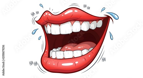 Hysterically laughing mouth with red lips and white teeth
