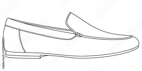 Slika na platnu Black and white line drawing of a classic leather loafer shoe
