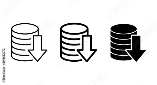 Stack of Coins Down Arrow Icons, Financial Loss Vector Graphics, Economic Decline Symbols