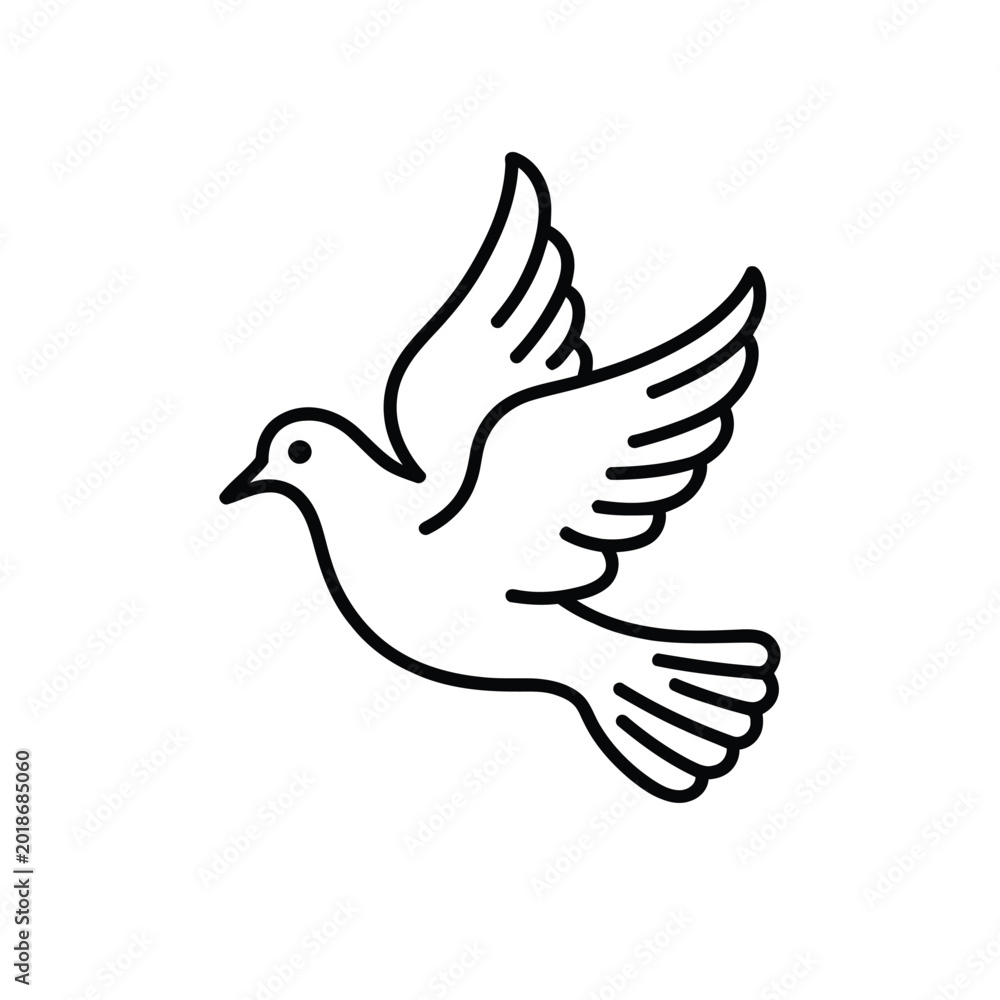 Fototapeta premium Flying Dove Icon for Peace, Freedom, Religion and Hope Concept. Symbol Vector Illustration.