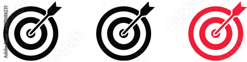 Goal target icon collection, line and flat style bullseye and arrow symbols, editable stroke achievement and focus concept, clean vector design elements for mobile apps, dashboards, productivity tools