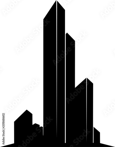 Urban Silhouette: A stark black silhouette of a modern cityscape, showcasing towering skyscrapers against the sky, symbolizing progress and urban development.