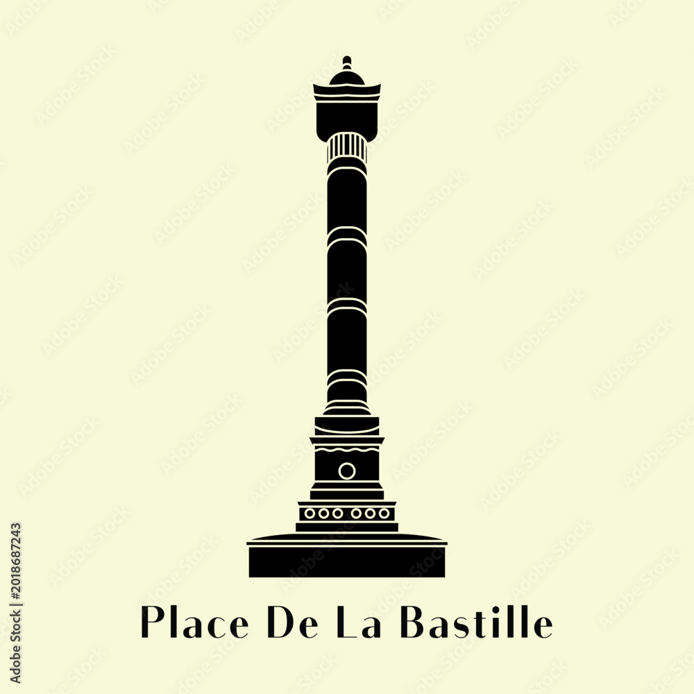 Fototapeta premium Silhouette Place de la Bastille icon vector illustration of a historic building in Paris, Simple icon design cartoon landmark for vacation travel tourist attractions.