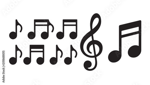 Music note flat design vector icons collection isolated on a white background for your designs.
