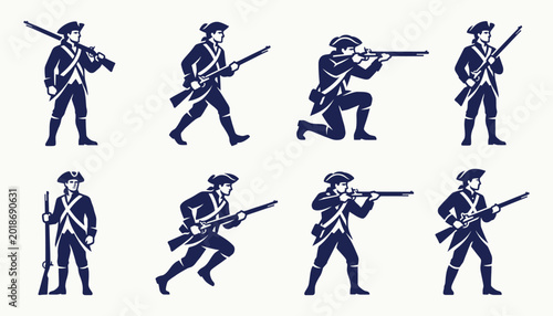 Tableau sur toile Silhouette set of colonial soldiers with muskets for historical heritage design