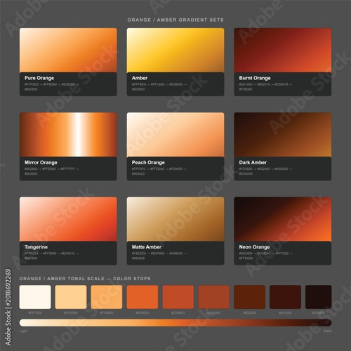 Cuadro en lienzo Orange and Amber Color Gradient Swatches for Professional UI Design and Digital