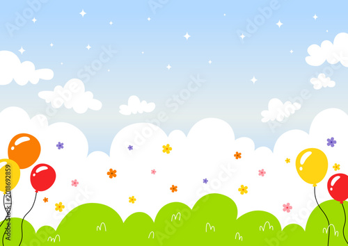 cute background with balloons and flowers