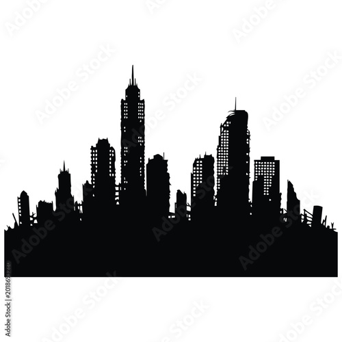 Photos Ruined city landscape silhouette vector illustration depicting devastation and urban decay