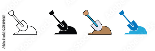 Canvastavla Shovel Digging in Ground Icon for Construction, Gardening, Manual Labor and Site Development Concept