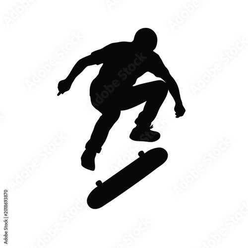 Bild auf Leinwand Black silhouette of a male skateboarder doing an extreme sport trick isolated on white background