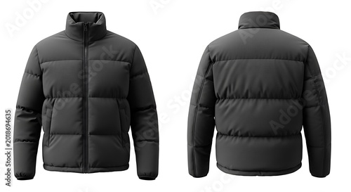 Mockup of a charcoal color puffer jacket