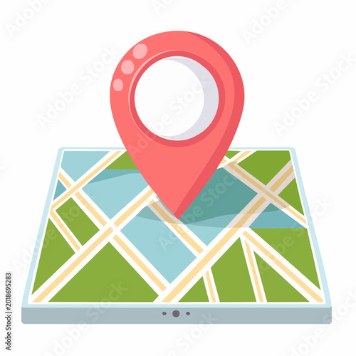Red Location Pin on Stylized Map Grid with Green and Blue Areas