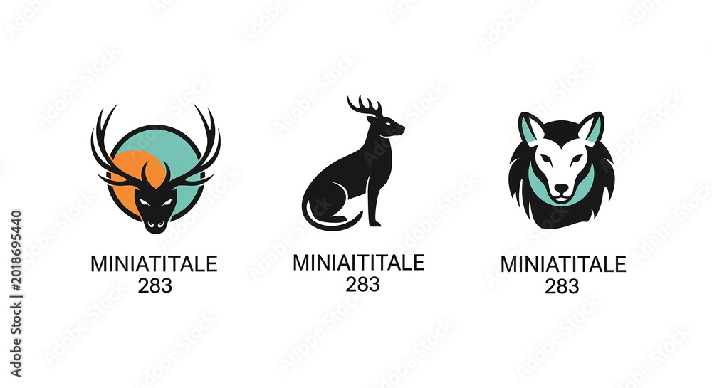 Fototapeta premium Stylized animal icons with deer and fantasy creatures