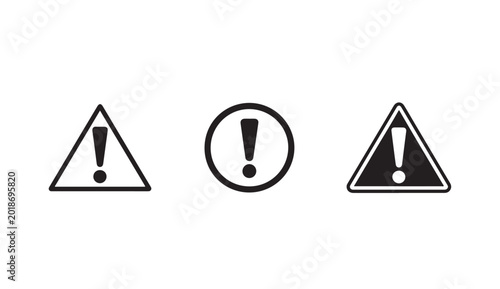 Photos Warning alert sign collection with exclamation marks in triangle and circular black frames