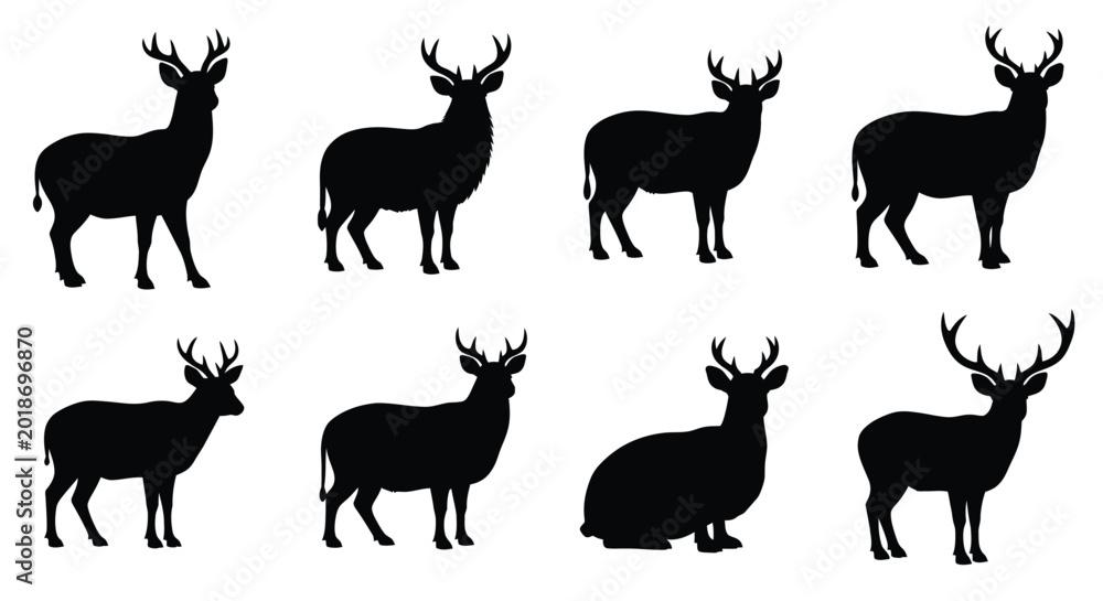 Fototapeta premium deer silhouettes black on white background high quality