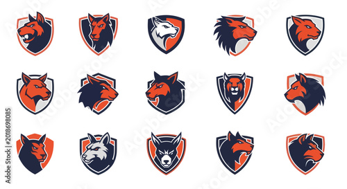 Photos Collection of fierce wolf head sport mascot logo designs.