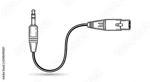 A black and white illustration of an audio cable with a jack and an XLR connector.