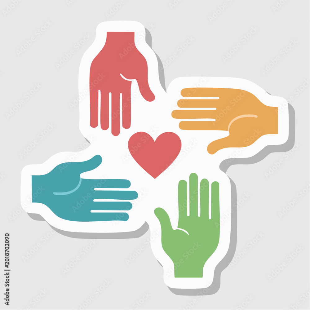 Obraz premium Diverse Hands Reaching Towards Heart Symbol