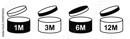 Fotografija open cosmetic jar  pao indicator icons for beauty packaging expiration period, line art design set