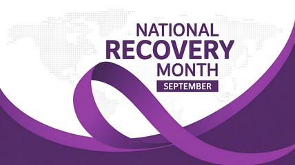 National recovery month september awareness ribbon purple background