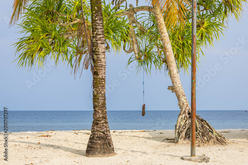 Foto The beach scene with boat under palm tree