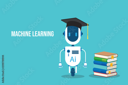 Artificial Intelligence Learning Assistant Robot Studying Books Education Technology Concept