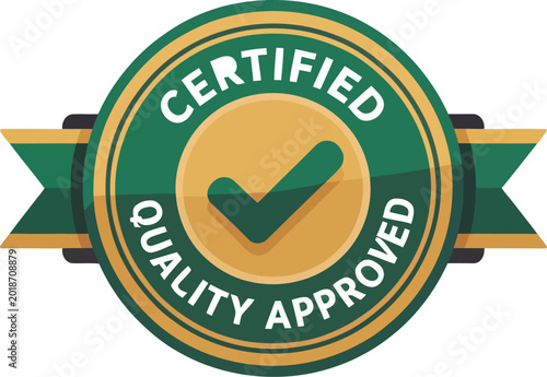 Quadro su tela Approval, verified, quality symbol certified qualified medal icon vector set featuring check mark badges, seals, and award ribbon elements for trust and certification concepts