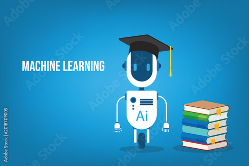 Artificial Intelligence Learning Assistant Robot Studying Books Education Technology Concept