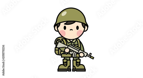 Bild auf Leinwand Cartoon soldier holding a rifle.