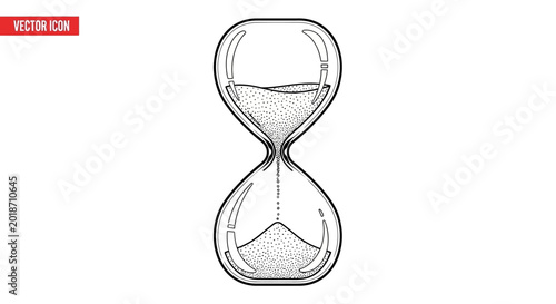 Hourglass with flowing sand in vintage line art style