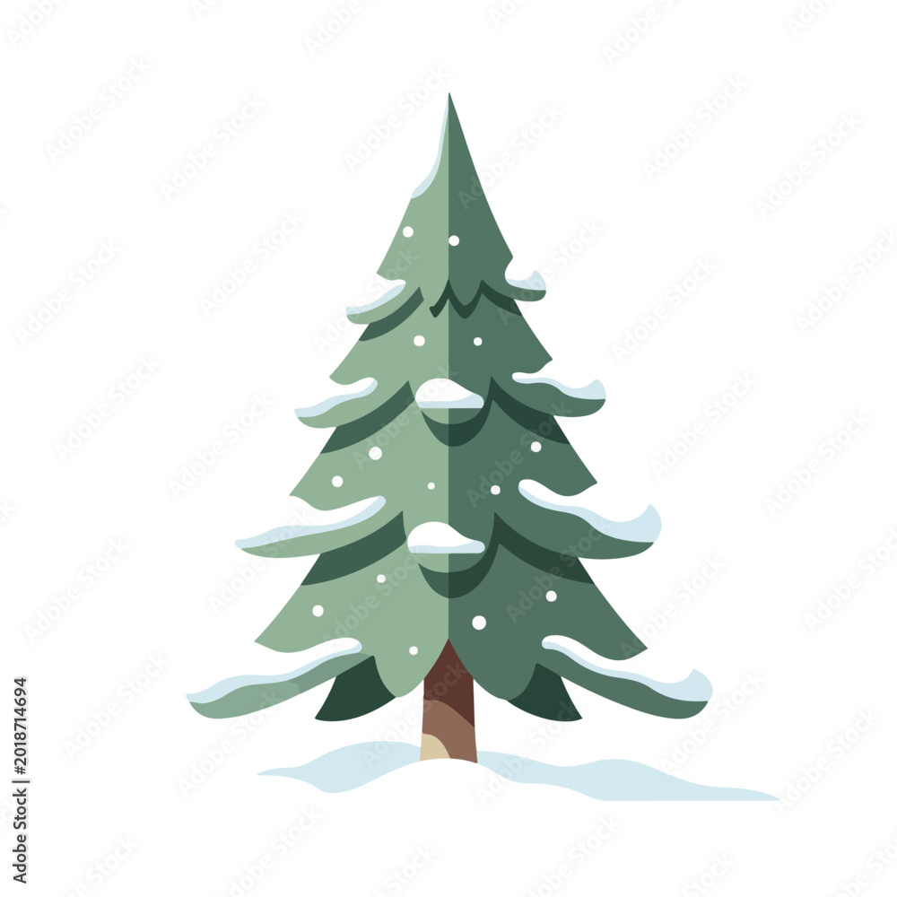 Fototapeta premium Snow Covered Green Christmas Tree Illustration.