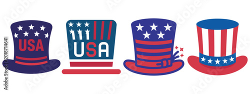 Valokuva Collection of uncle sam hats for festive holiday decor.