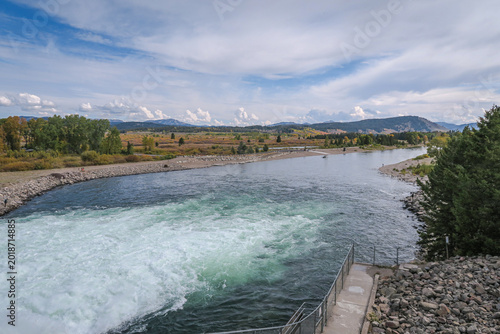 View of the Jackson Lake Dam and Reservoir, Grand Teton National Park, Wyoming, USA