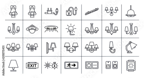 Set of icons representing various types of lights and electrical components.