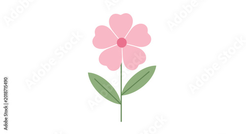 Tableau sur toile Pink flower with green leaves.