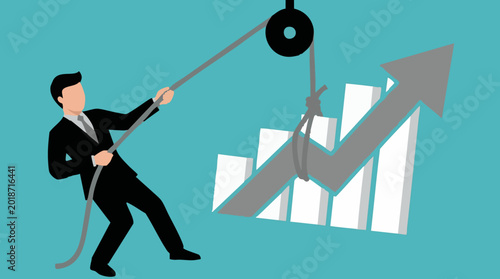 Quadro su tela Businessman pulling up bar chart, symbolizing business growth and effort