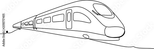 Continuous line drawing High-speed train, bullet train, vector illustration, transportation icon, rail transport