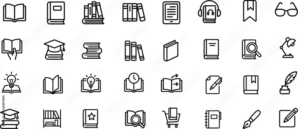 Fototapeta premium Book icons for education and learning symbols of reading and knowledge