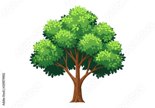 A vibrant cartoon tree with lush green leaves isolated on white background for nature and landscape designs