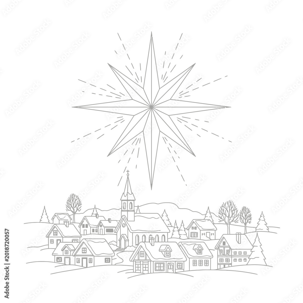 Fototapeta premium Christmas Star Landscape Line Art 
