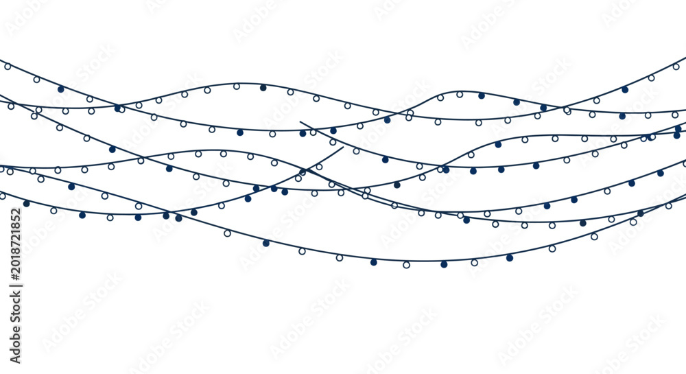 Fotografie Hand drawn navy and white string lights border decoration