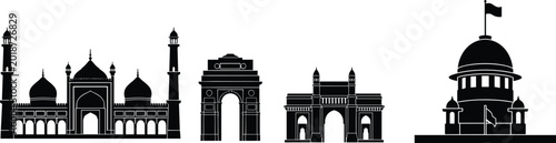 Photos Silhouettes of Iconic Indian Landmarks Including Taj Mahal, India Gate, Gateway