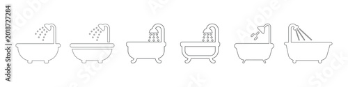 Tableau sur toile Bathroom and Plumbing Icon Set Vector with Toilet, Shower, Sink, Faucet, Pipe, a