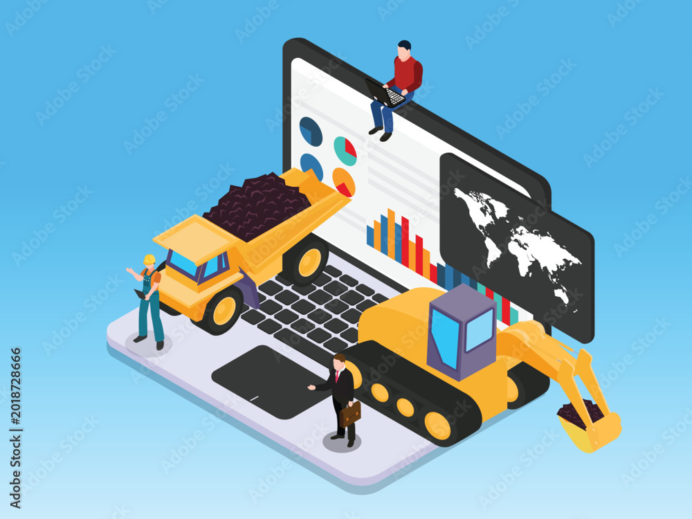 Naklejka premium Cryptocurrency Concept with Large Bitcoin Gold Coin and Professional Business People 3d isometric vector illustration