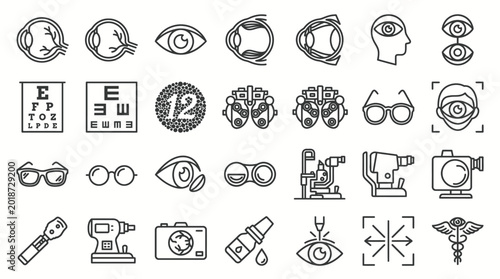 Cuadro en lienzo Comprehensive collection of hand-drawn ophthalmology and optometry icons for eye care