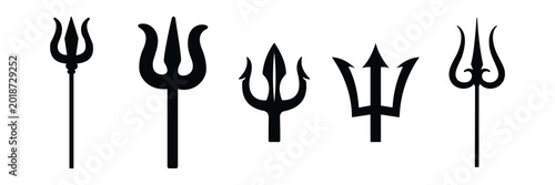 Quadro em tela Trident and Devil Pitchfork Icon Set Vector with Mythology, Poseidon, Neptune, T